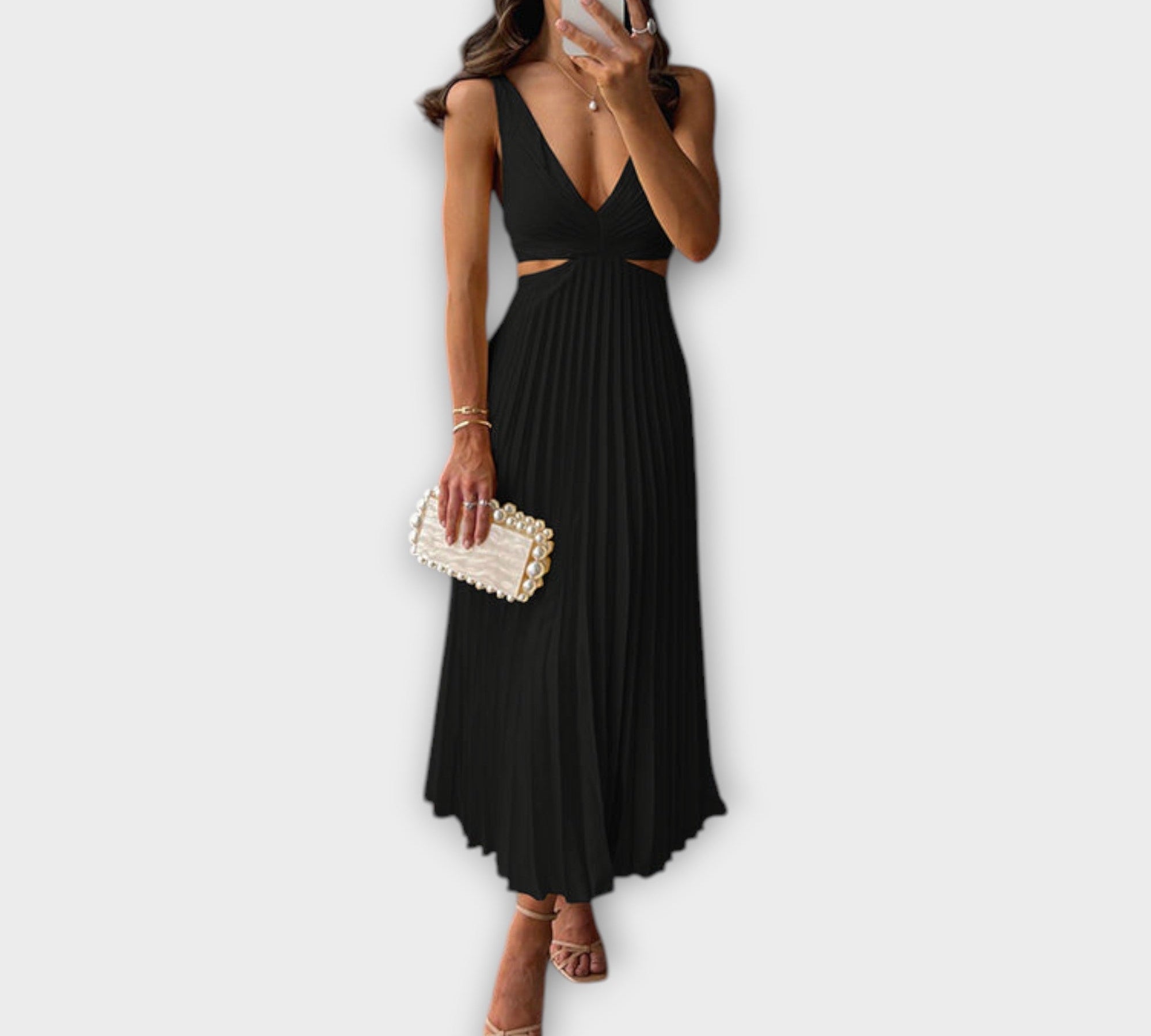 Elegantní midi večerní šaty s plisováním
