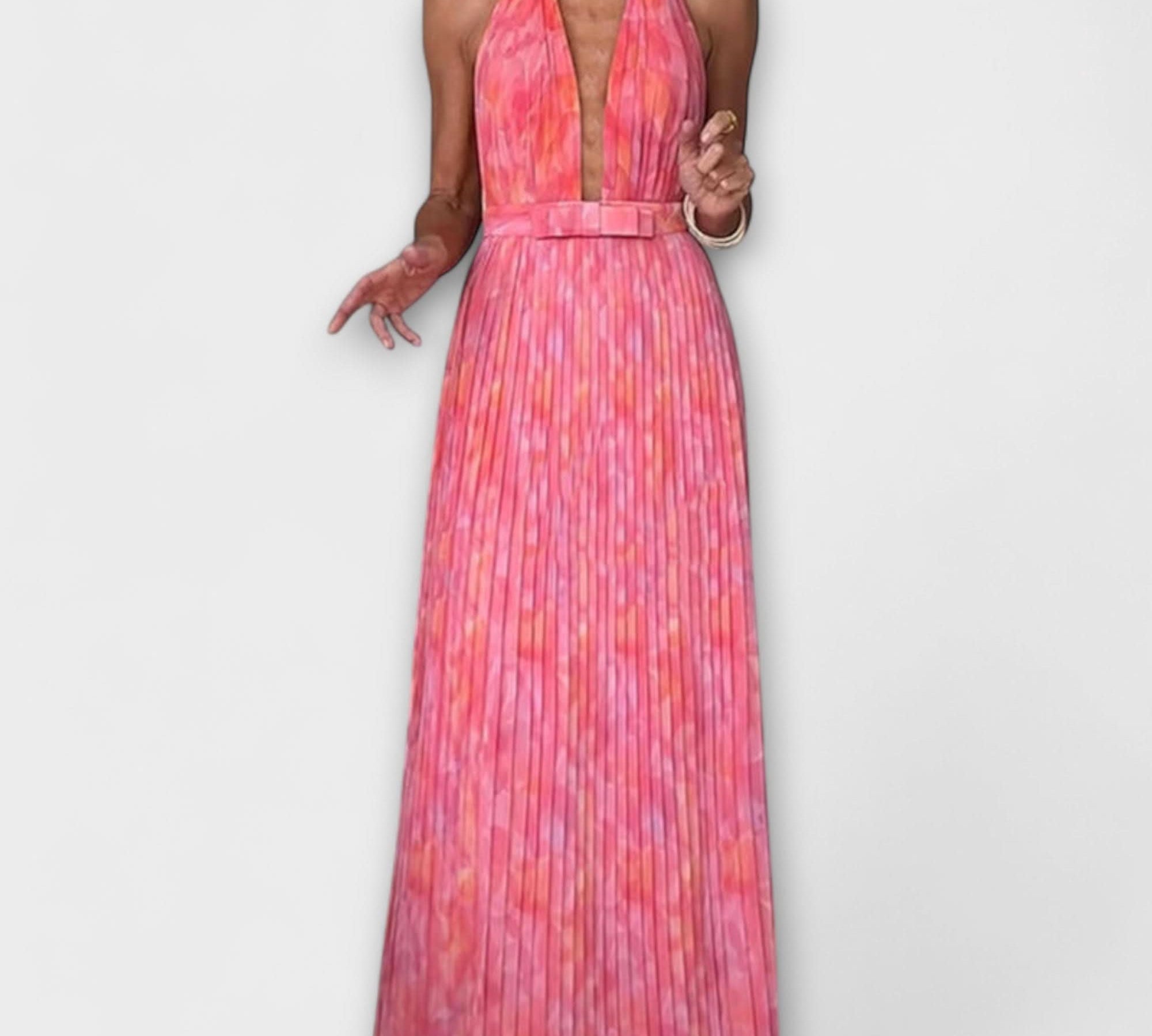 Seraphina - Elegantní Maxi Šaty s Halter Krkem a V Výstřihem