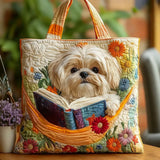 Ruční Taška - Shih Tzu s Knihami a Květinami
