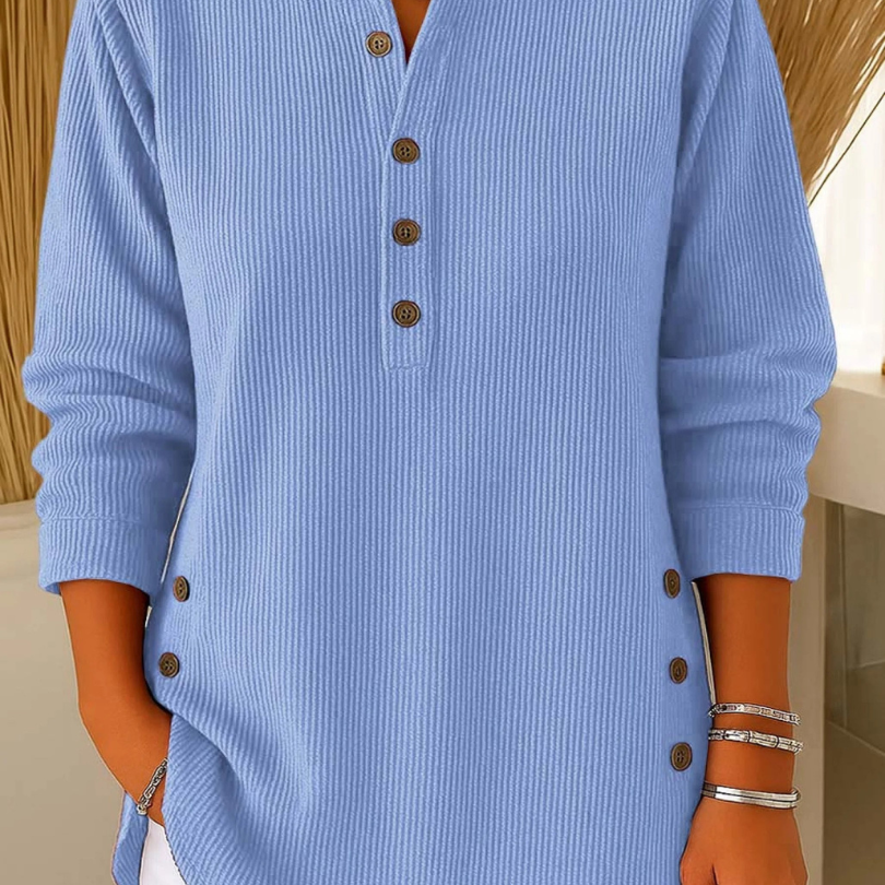 Neva™ | Pletená tunika s výstřihem Henley a knoflíky