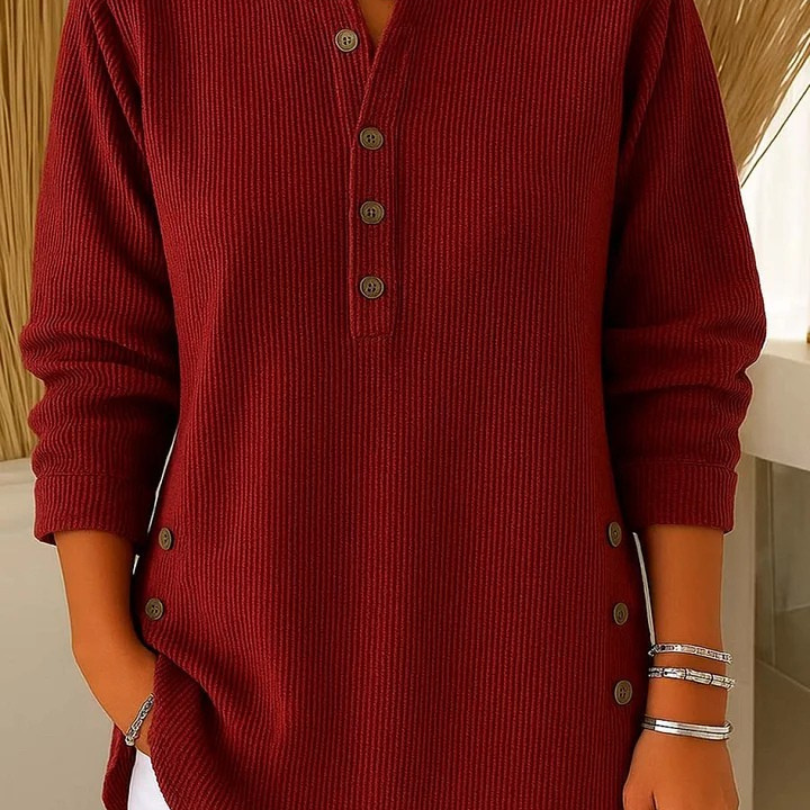 Neva™ | Pletená tunika s výstřihem Henley a knoflíky