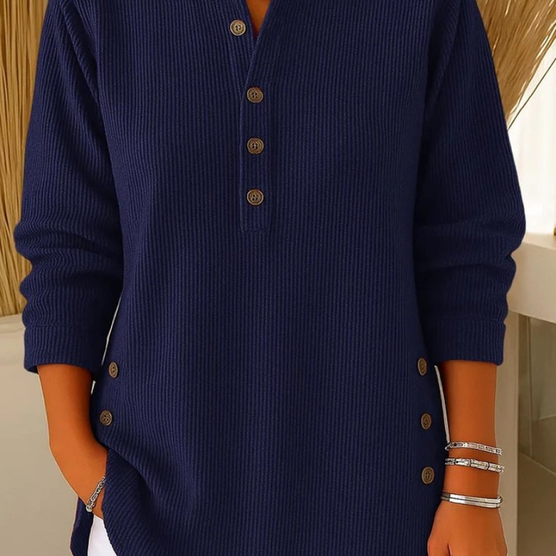 Neva™ | Pletená tunika s výstřihem Henley a knoflíky
