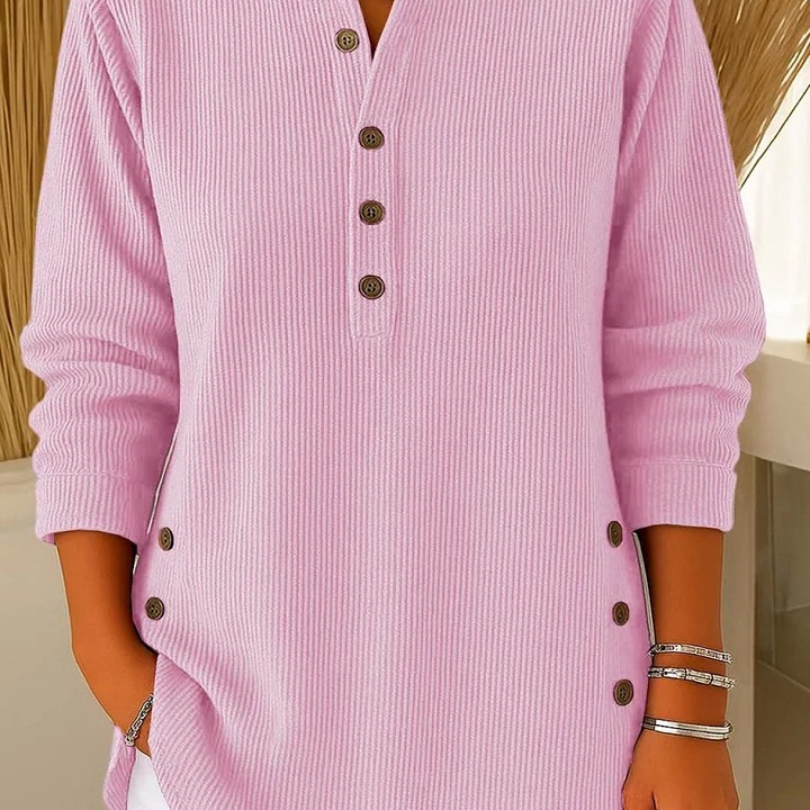 Neva™ | Pletená tunika s výstřihem Henley a knoflíky