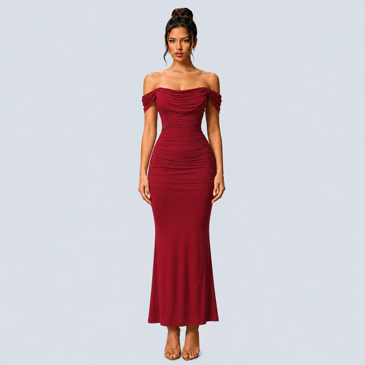Ione - Šaty Bodycon s odhalenými rameny a řasením