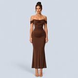 Ione - Šaty Bodycon s odhalenými rameny a řasením