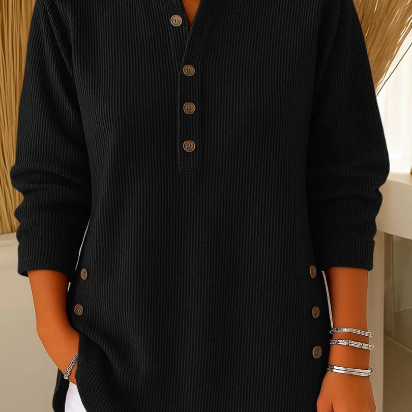 Neva™ | Pletená tunika s výstřihem Henley a knoflíky