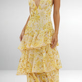 Vestido con Estampado Floral y Escote Profundo