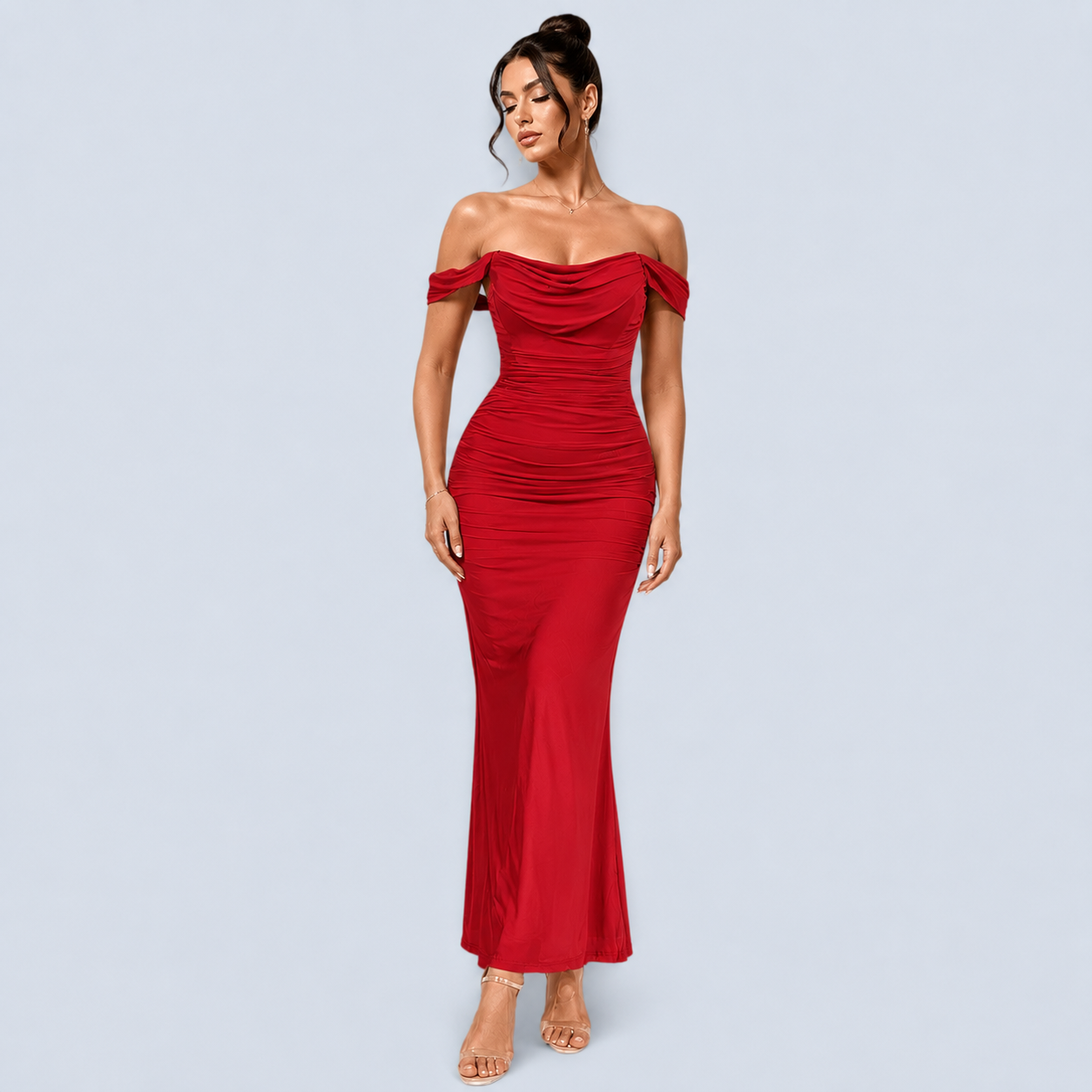 Ione - Šaty Bodycon s odhalenými rameny a řasením