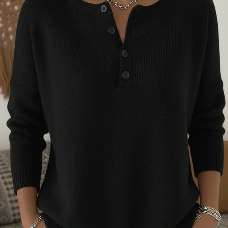 Helena™ | Pletený svetr s výstřihem Henley