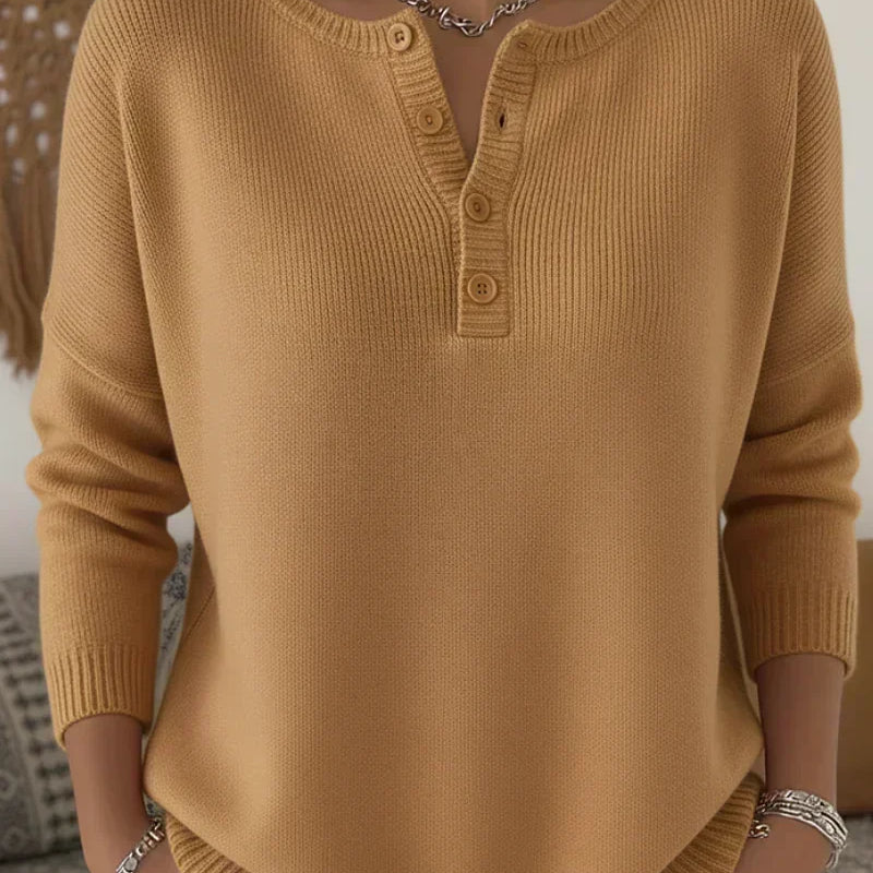 Helena™ | Pletený svetr s výstřihem Henley