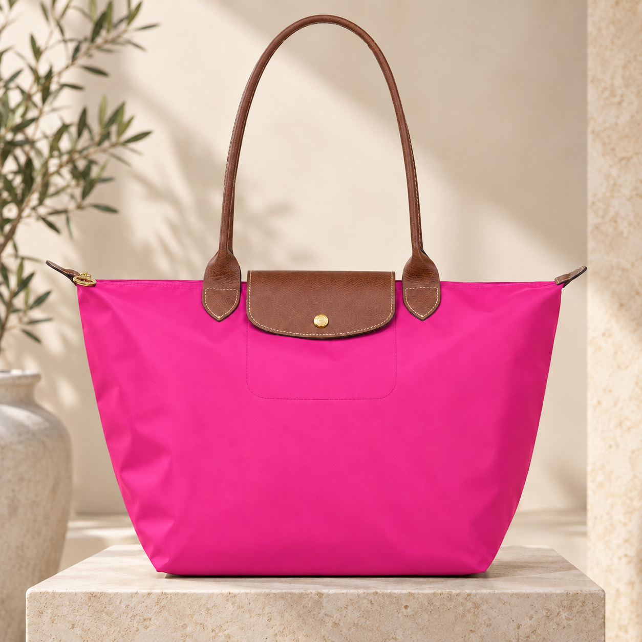 Longchamp - Grande Tote Le Pliage, Růžová