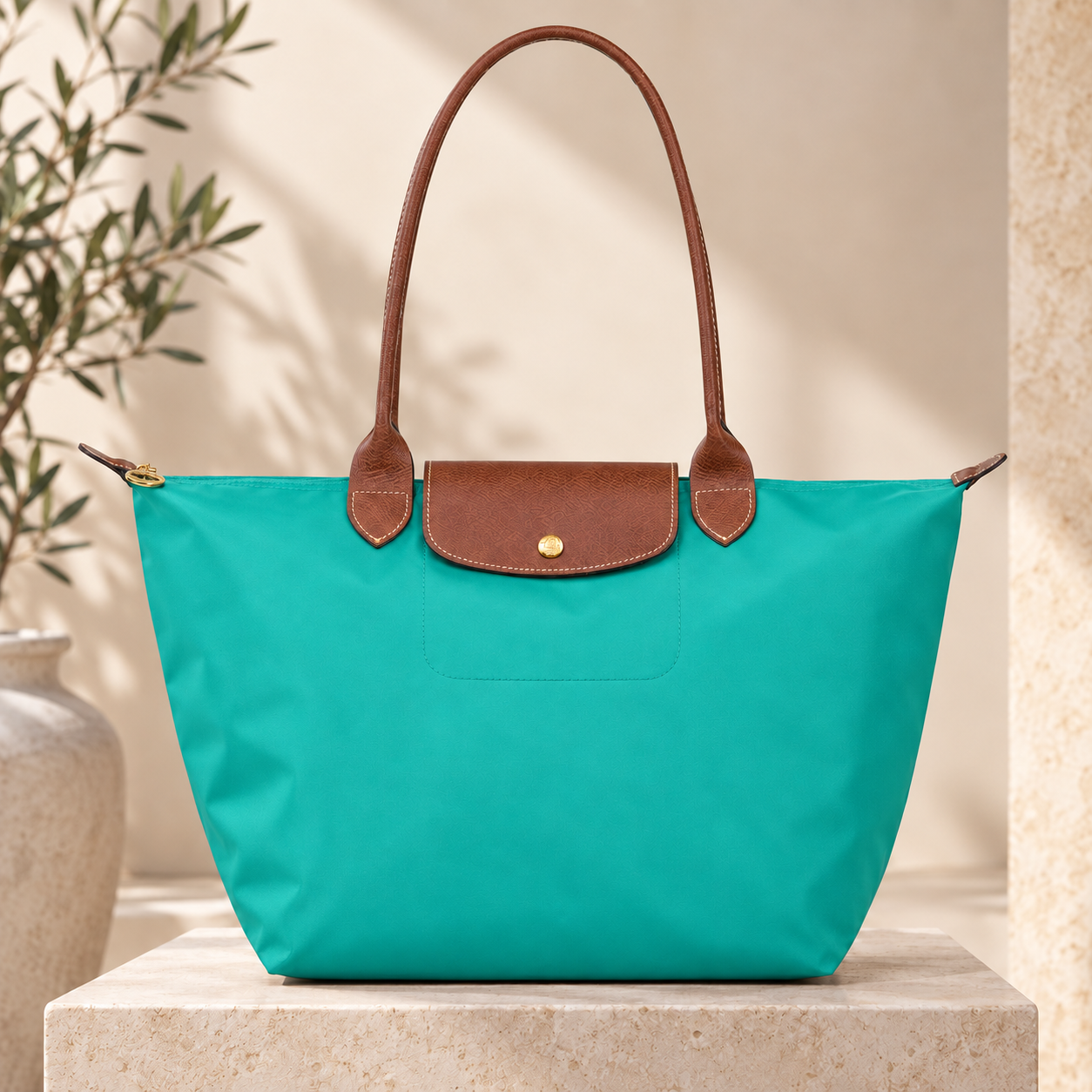 Longchamp - Grande Tote Le Pliage, Tyrkysová