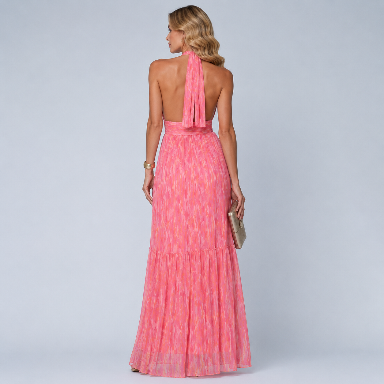 Seraphina - Elegantní Maxi Šaty s Halter Krkem a V Výstřihem