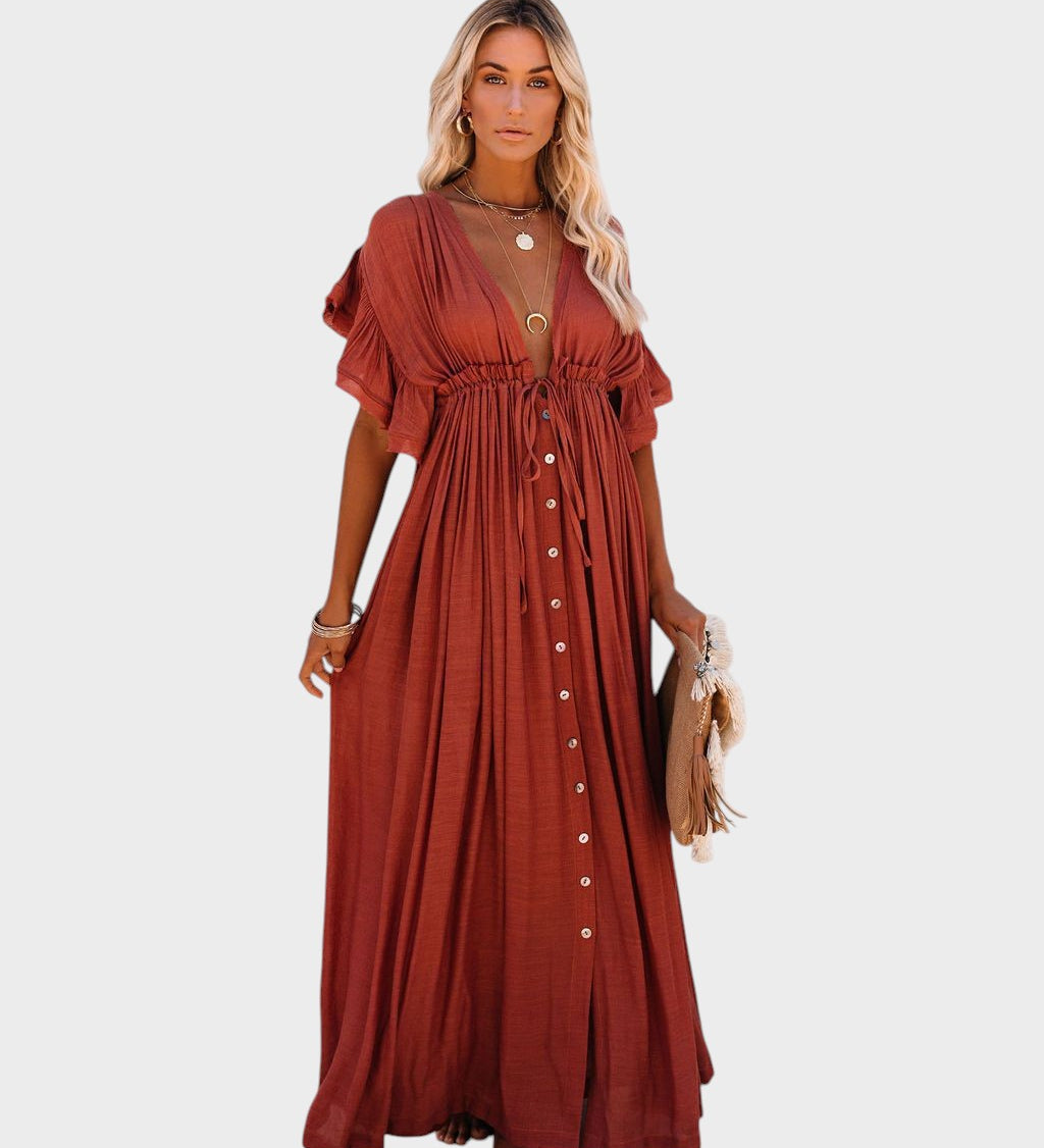Audra - Boho kimono šaty s výstřihem do V