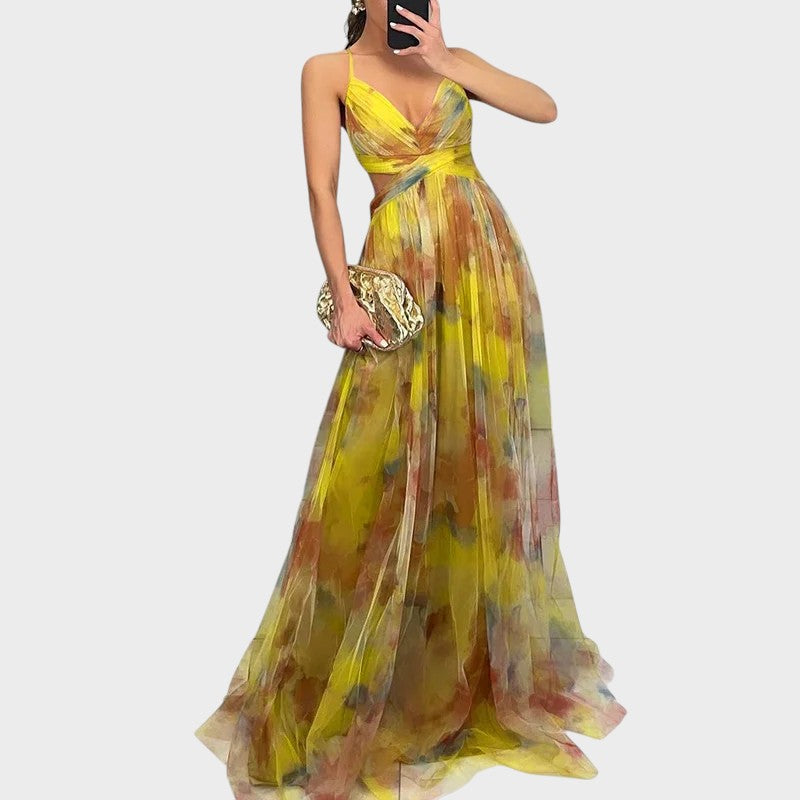 Gizela – Dlouhé květinové šaty. elegantní a pohodlné