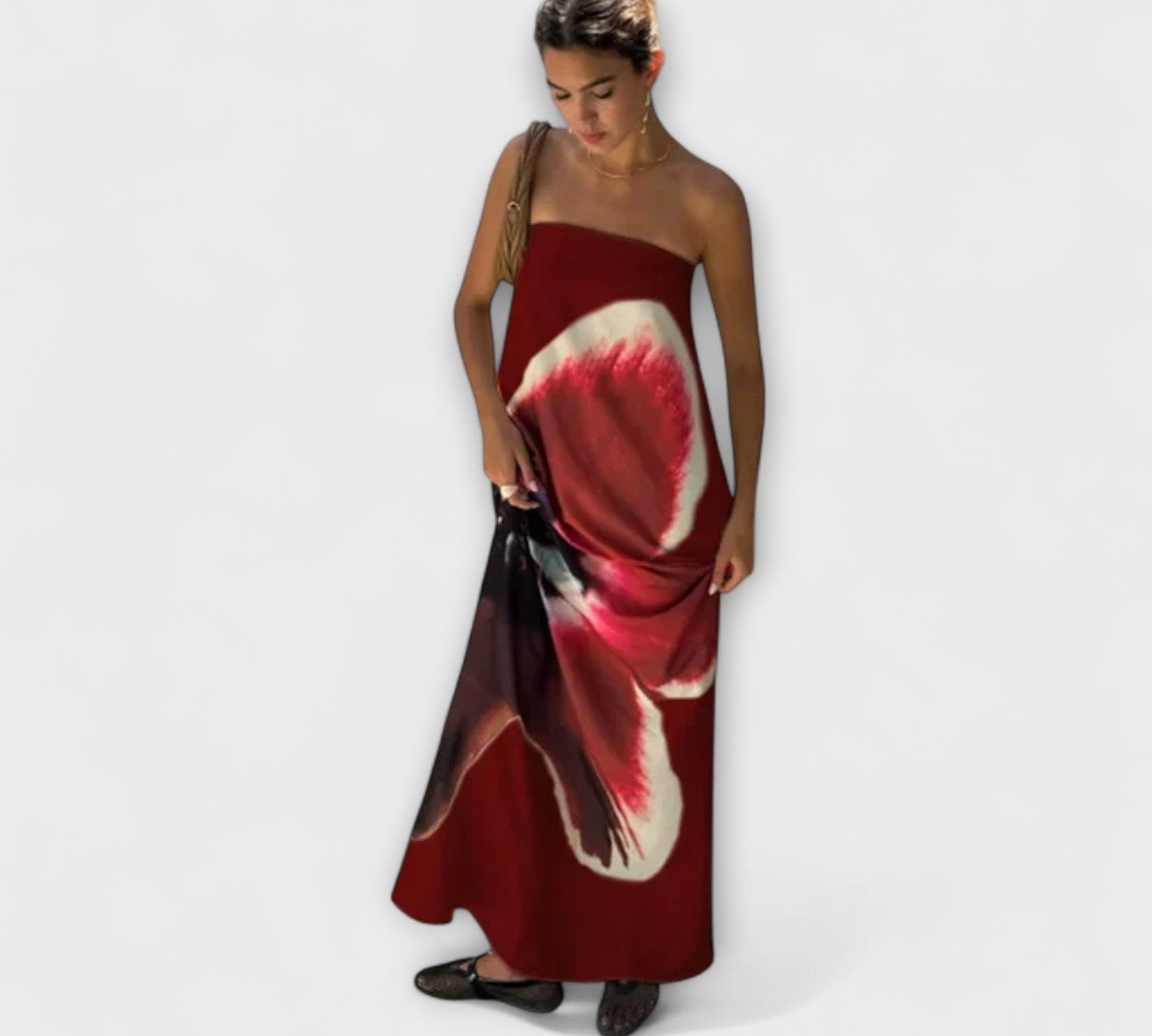 Chic off-shoulder bezramenné maxi šaty