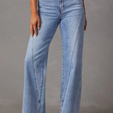 Fatima – Elegantní rovné faded denim kalhoty pro každodenní nošení