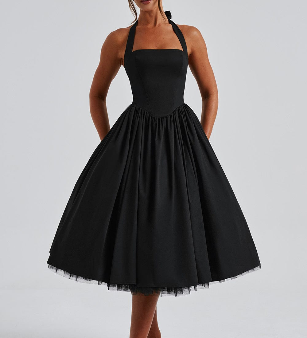 Estella – Elegantní midi šaty s halter výstřihem pro každou příležitost