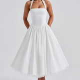 Estella – Elegantní midi šaty s halter výstřihem pro každou příležitost