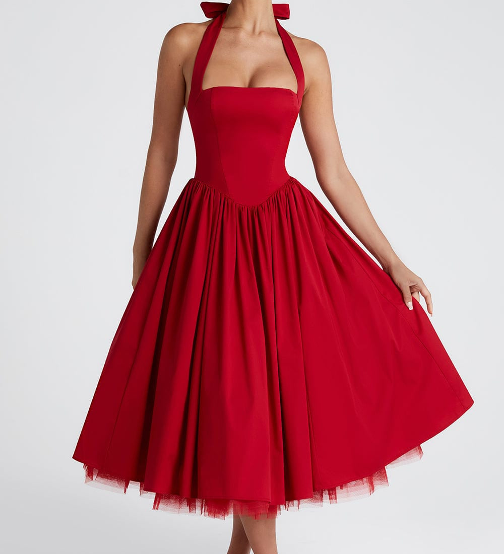 Estella – Elegantní midi šaty s halter výstřihem pro každou příležitost