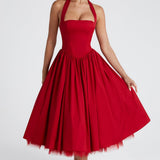 Estella – Elegantní midi šaty s halter výstřihem pro každou příležitost