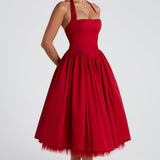 Estella – Elegantní midi šaty s halter výstřihem pro každou příležitost