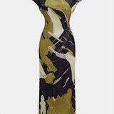 Silvie – Trendy midi šaty v tie-dye stylu s detailním uzlem