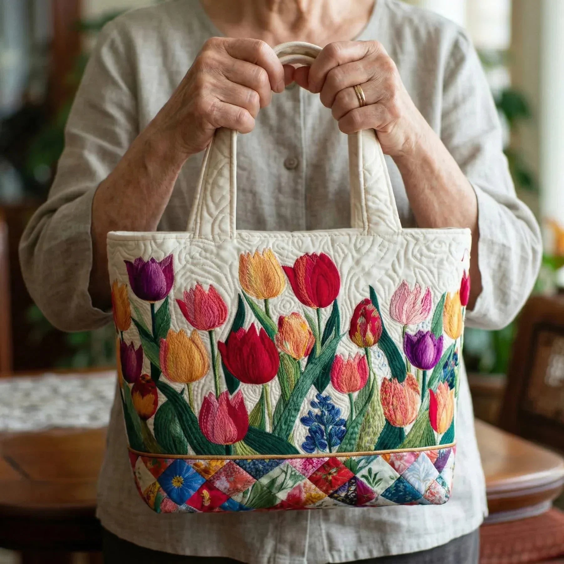 Bolso Acolchado - Jardín de Tulipanes