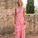 Vestido con Estampado Floral y Escote Profundo