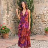 Vestido con Estampado Floral y Escote Profundo