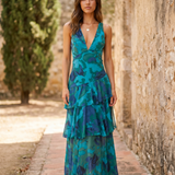 Vestido con Estampado Floral y Escote Profundo