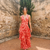 Vestido con Estampado Floral y Escote Profundo