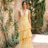 Vestido con Estampado Floral y Escote Profundo