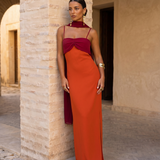 Zahara | Vestido en naranja con escote en rojo (PRE ORDER 12-13 JUNIO)