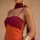 Zahara | Vestido en naranja con escote en rojo (PRE ORDER 12-13 JUNIO)