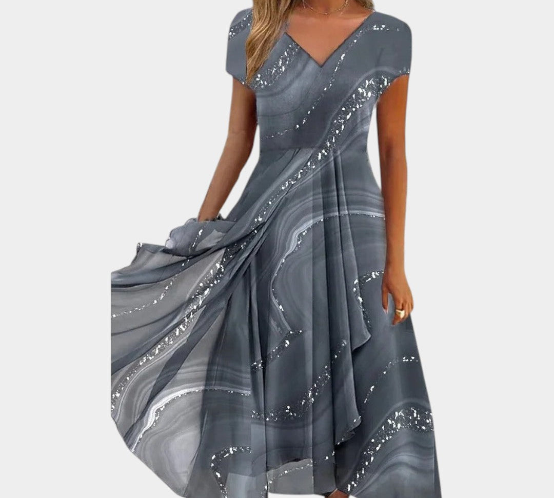 Tereza – Elegantní midi šaty s výstřihem do V